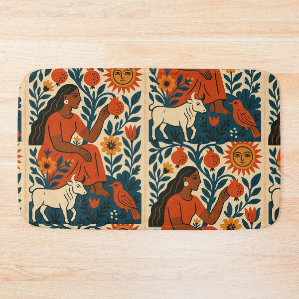 Item preview, Vibrant Nature Goddess Logo – Woman, Pomegranate Tree, Sun, Bird & Cow designed and sold by TeutaDesings.