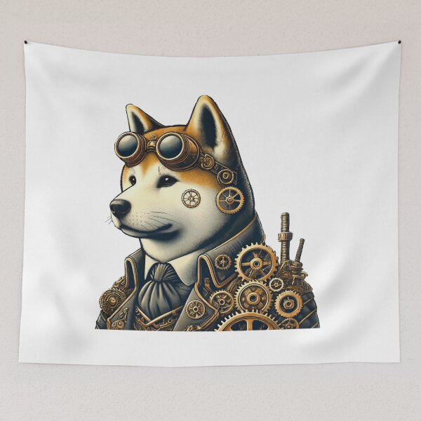 Item preview, Steampunk Akita Inu Dog – Vintage Gearpunk Canine with Goggles and Cogs designed and sold by Asbiell.