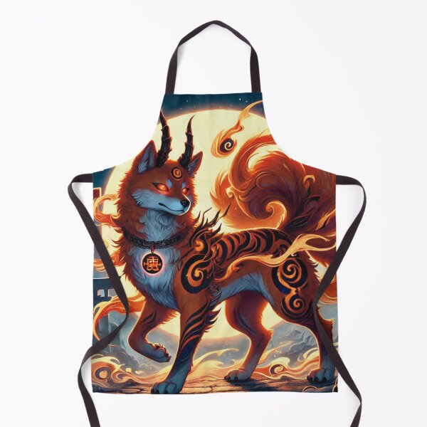 Item preview, Demonic Kitsune Akita with Oni Spirit – Fiery Nine-Tailed Fox Under Full Moon designed and sold by Asbiell.