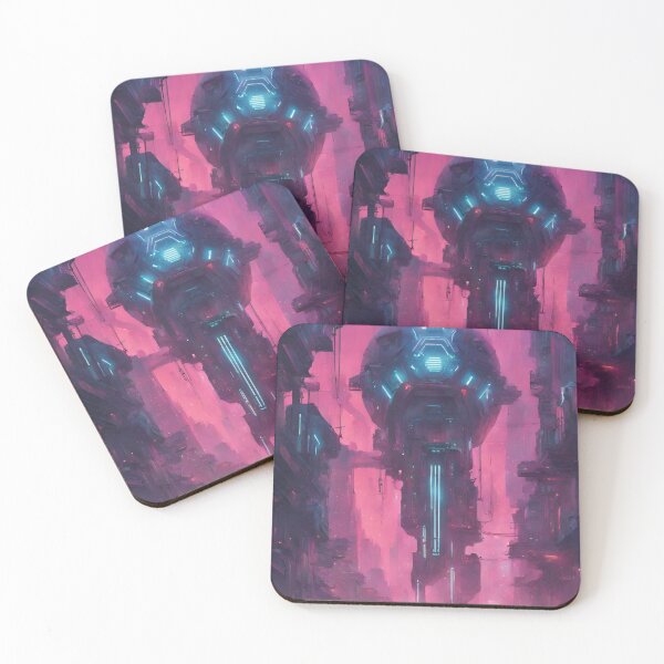 Item preview, Futuristic Cityscape – Neon Pink Sci-Fi Scene with Spaceship Departure designed and sold by echowood26.