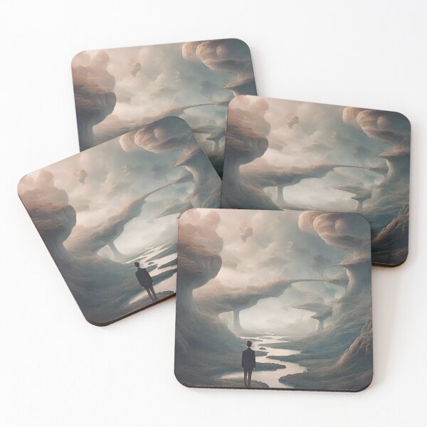 Item preview, Surreal Dreamscape – Man Overlooking Distant Rock Formation designed and sold by echowood26.
