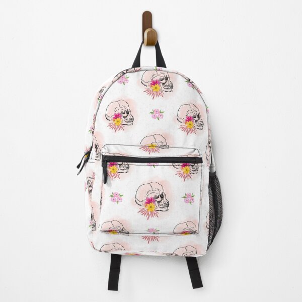 Item preview, Watercolor Skull and Flowers Pattern on White Background designed and sold by Vívian Creative Studio.