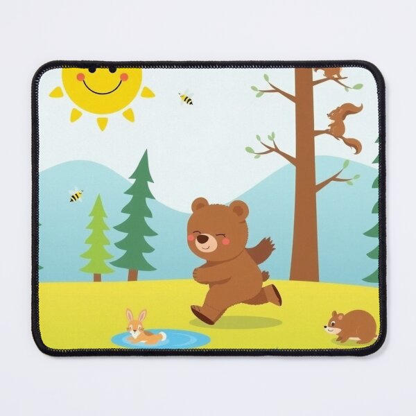 Item preview, Young bear running across meadow designed and sold by MADandSANE-MArt.