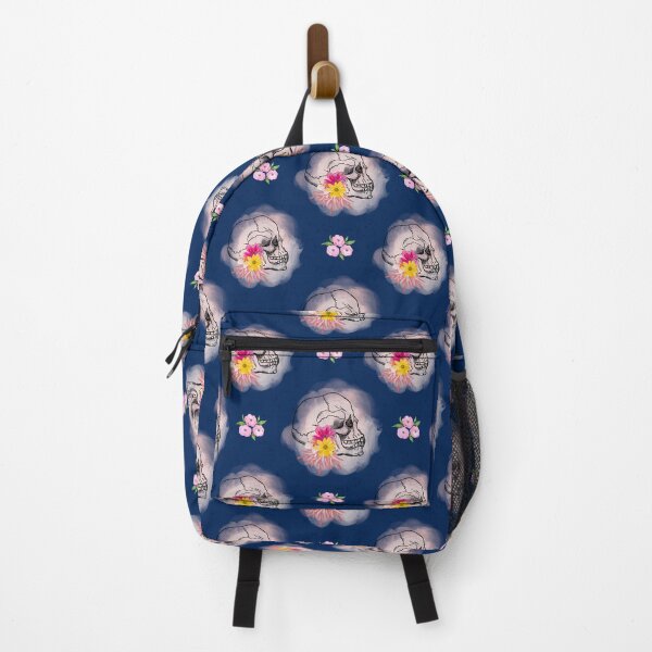 Item preview, Watercolor Skull and Flowers Seamless Pattern Navy Blue Background designed and sold by Vívian Creative Studio.