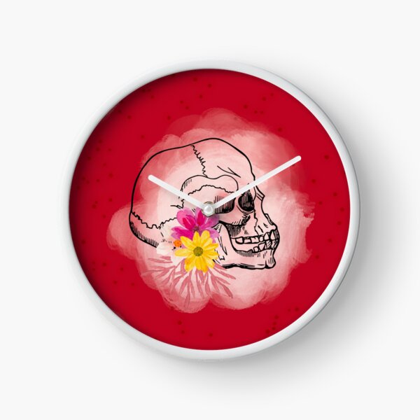Item preview, Patrón sin costuras de calavera y flores de acuarela sobre fondo rojo designed and sold by Vívian Creative Studio.