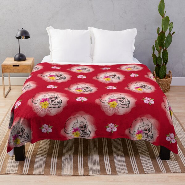 Item preview, Watercolor Skull and Flowers Seamless Pattern on Red Background designed and sold by Vívian Creative Studio.