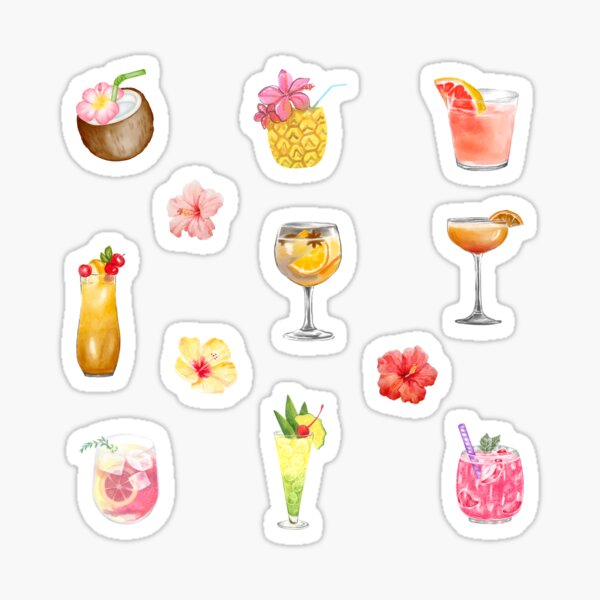 Aperçu de l'œuvre Aquarelle Boissons et fleurs tropicales créée et vendue par silviaol.