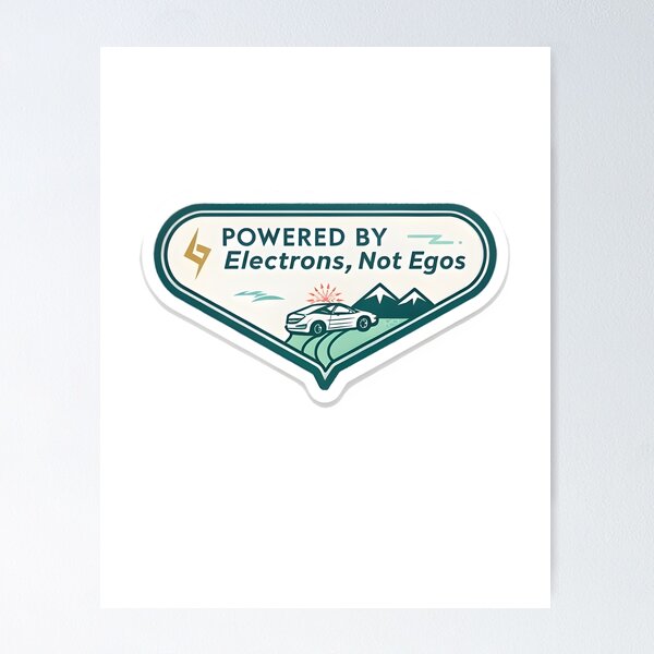 Item preview, "Powered By Electrons, Not Egos" Tesla Bumper designed and sold by MiscellaneaShop.