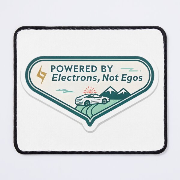 Item preview, "Powered By Electrons, Not Egos" Tesla Bumper designed and sold by MiscellaneaShop.