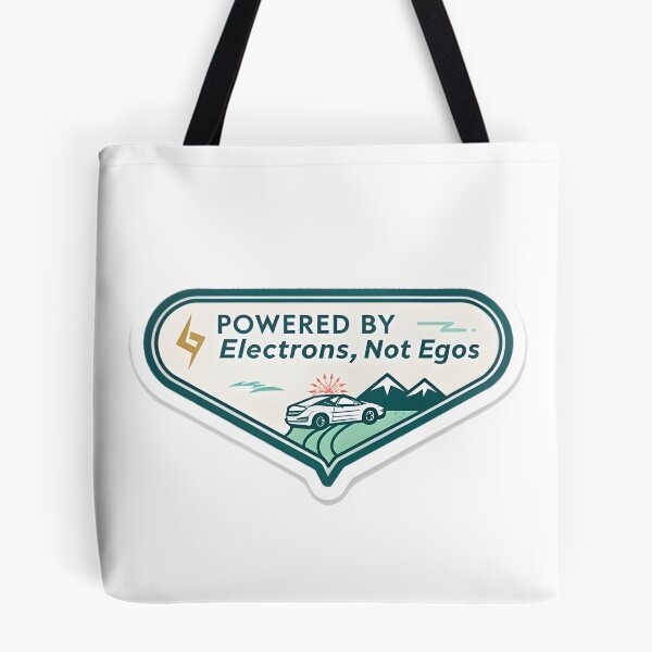 Item preview, "Powered By Electrons, Not Egos" Tesla Bumper designed and sold by MiscellaneaShop.