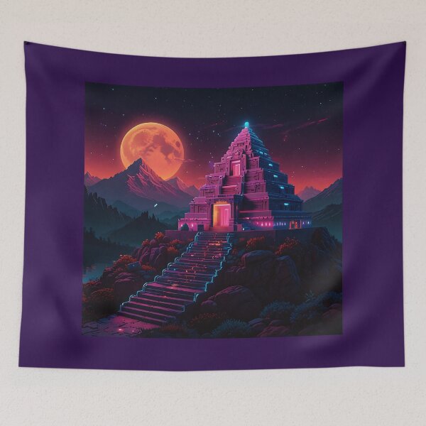 Item preview, Neon Pyramid Night - Fantasy Temple Landscape designed and sold by VA Design.