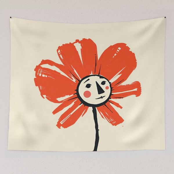 Item preview, Whimsical Red Flower with Human Face – Abstract Floral Art designed and sold by ArtazaBazaar.
