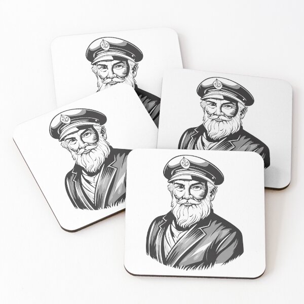Item preview, A man with a beard in a captain's uniform, The captain of the ship, sea captain in uniform and hat, old sailor, old captain, fisherman portrait black and white designed and sold by Danler.