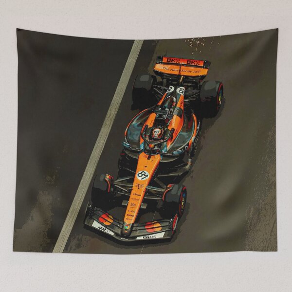 Item preview, Oscar Piastri racing his 2025 F1 car from above with sparks abstract designed and sold by Rodissimus1984.