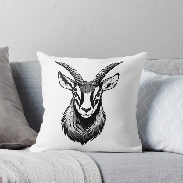 Item preview, Black and white illustration of a chamois head with curved horns, Alpine chamois (Rupicapra rupicapra) designed and sold by Danler.