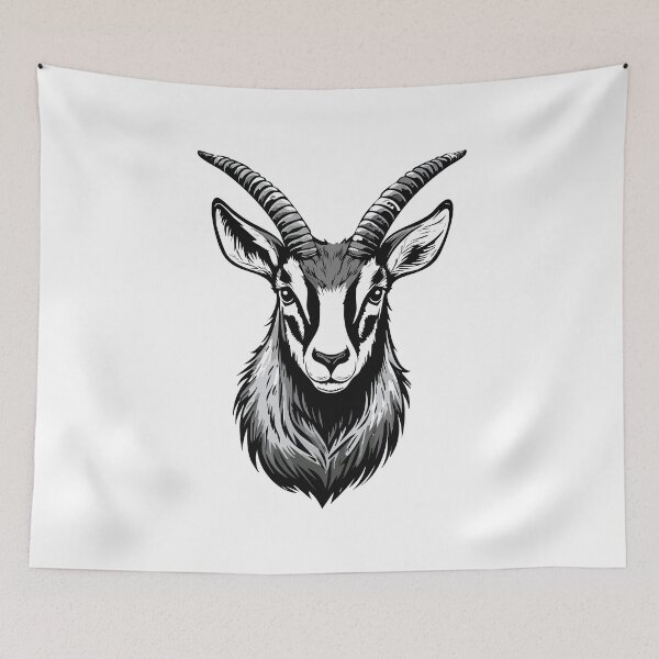 Item preview, Black and white illustration of a chamois head with curved horns, Alpine chamois (Rupicapra rupicapra) designed and sold by Danler.