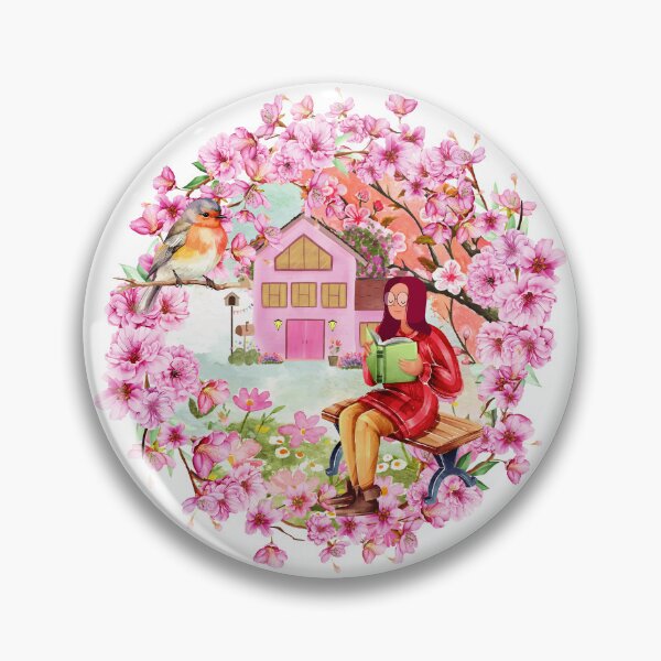 Item preview, Spring Blossom Reading Scene with Birds Chirping – Peaceful Nature Illustration designed and sold by PnrArtDesign.
