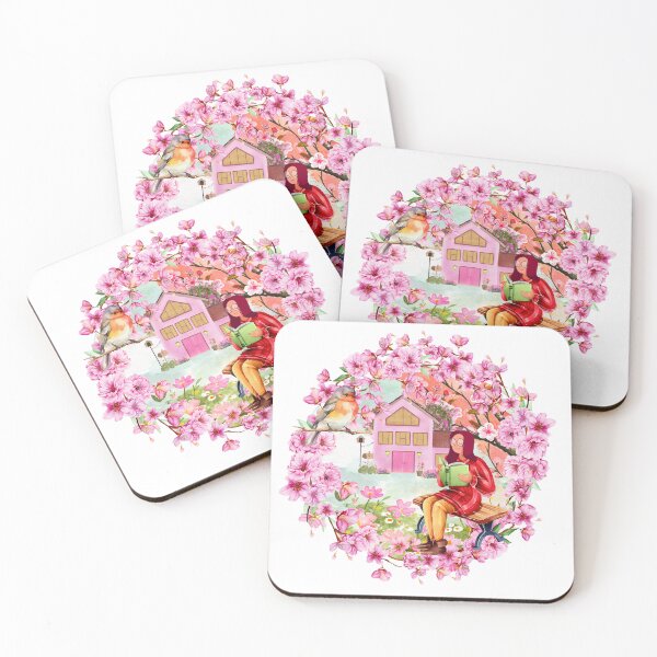 Item preview, Spring Blossom Reading Scene with Birds Chirping – Peaceful Nature Illustration designed and sold by PnrArtDesign.