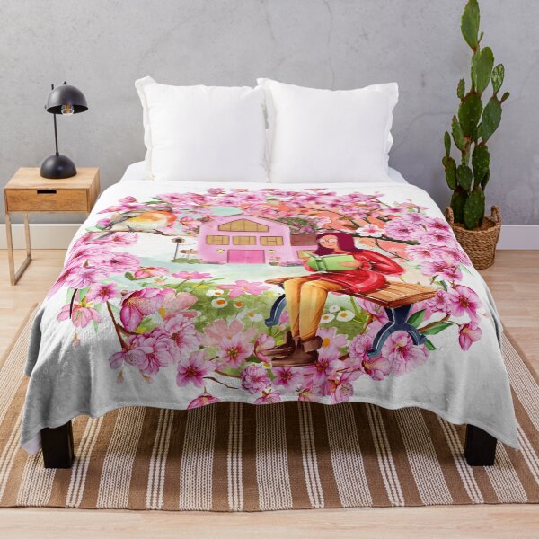Item preview, Spring Blossom Reading Scene with Birds Chirping – Peaceful Nature Illustration designed and sold by PnrArtDesign.