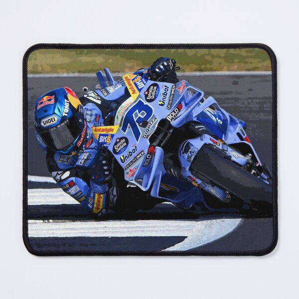 Item preview, Alex Marquez hanging in the corners on his 2025 MotoGP motorcycle abstract designed and sold by Rodissimus1984.