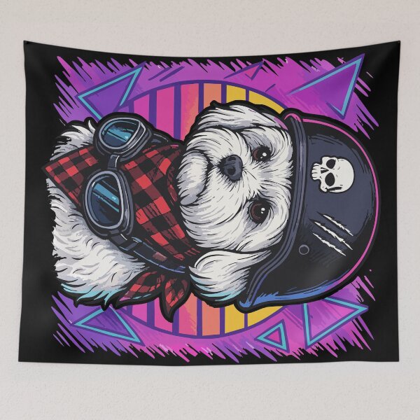 Item preview, Biker Maltese Dog Skull Helmet Retro designed and sold by TomFrontierArt.
