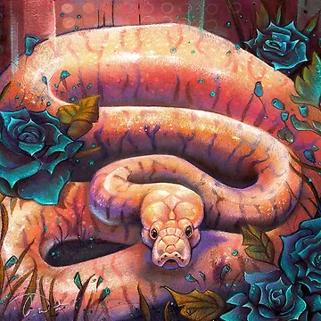 Artwork thumbnail, Beautiful Ball Python Snake with Roses by CassWArt