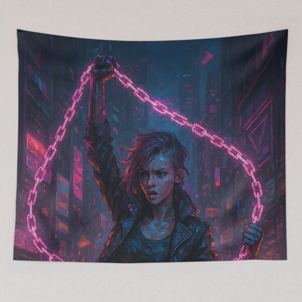 Item preview, “Breaking Free in Neon Chains” – Cyberpunk Resistance Art designed and sold by AbstractAnom.