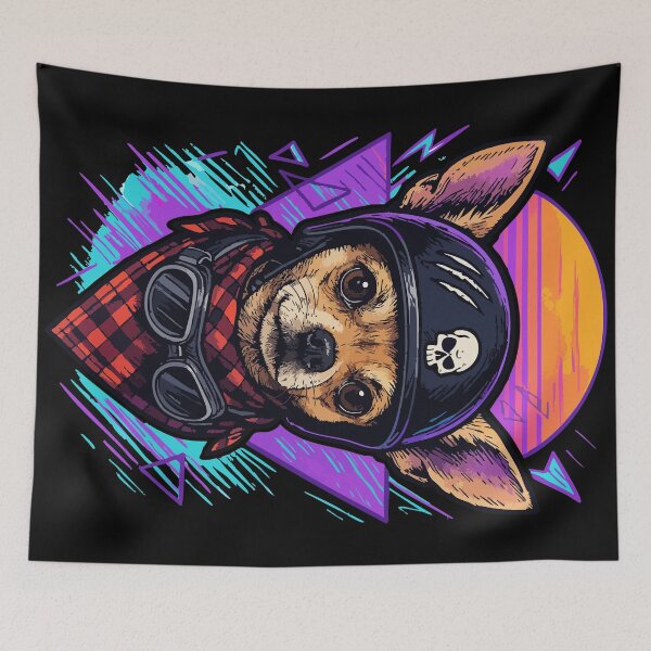 Item preview, Chihuahua Biker Dog Skull Helmet Retro designed and sold by TomFrontierArt.