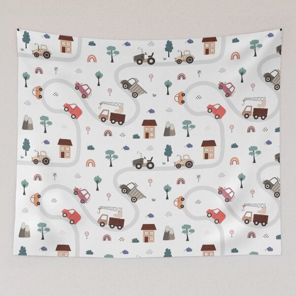 Item preview, Seamless pattern  with colorful vehicles such as cars, trucks, tractor designed and sold by Mariana Shymkovych.