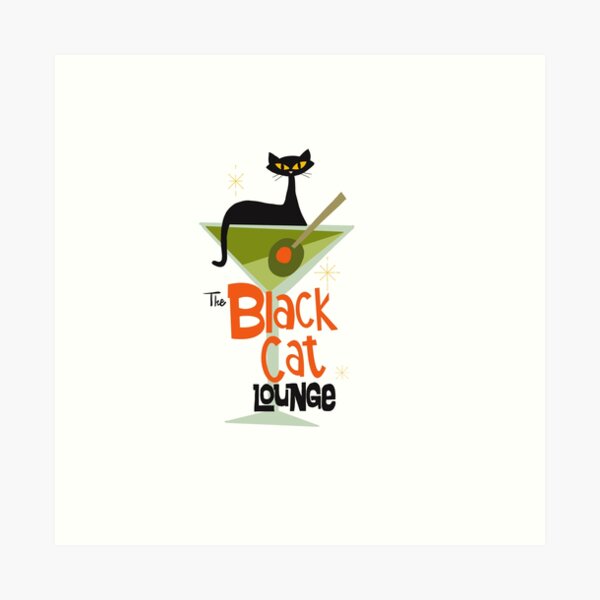 Item preview, Retro Black Cat Lounge – Mid-Century Martini Vibes mit schwarzer Katze designed and sold by Katy Meg.