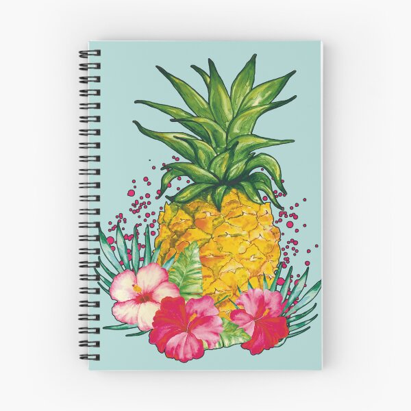 Item preview,  Hawaii Flowers & Pineapple Drawing | Teal Background | Flower | Cute  designed and sold by twistedblogger.