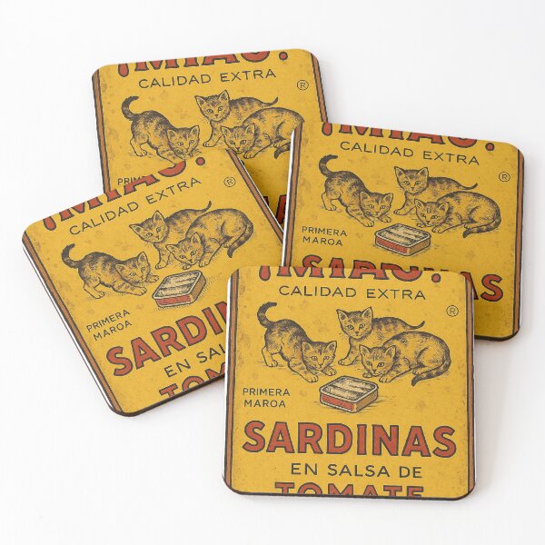 Item preview, Vintage Sardine Tin Illustration with Cats – Retro Spanish Art designed and sold by weirdfishes123.