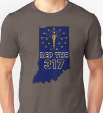 REP THE 317 - POPULAR DISTRESSED DESIGN WITH STATE FLAG AND AREA CODE 317 Unisex T-Shirt