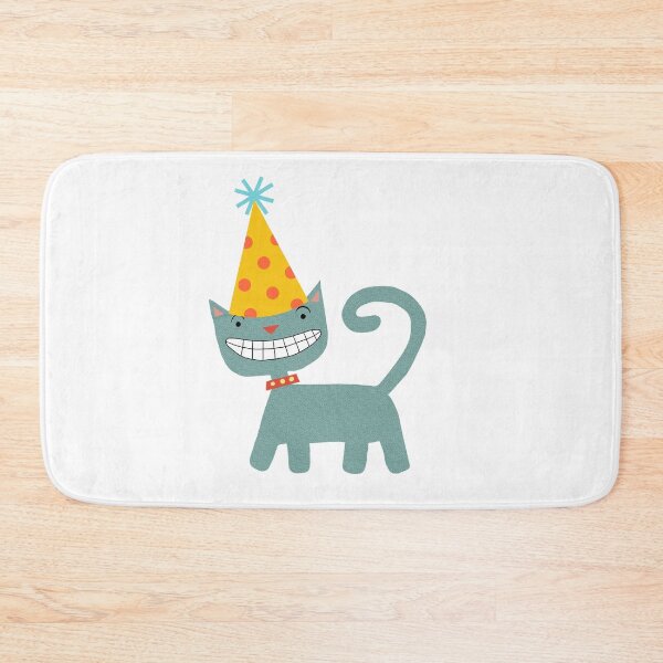 Item preview, Grinning Cat in a party hat, retro illustration designed and sold by Katy Meg.