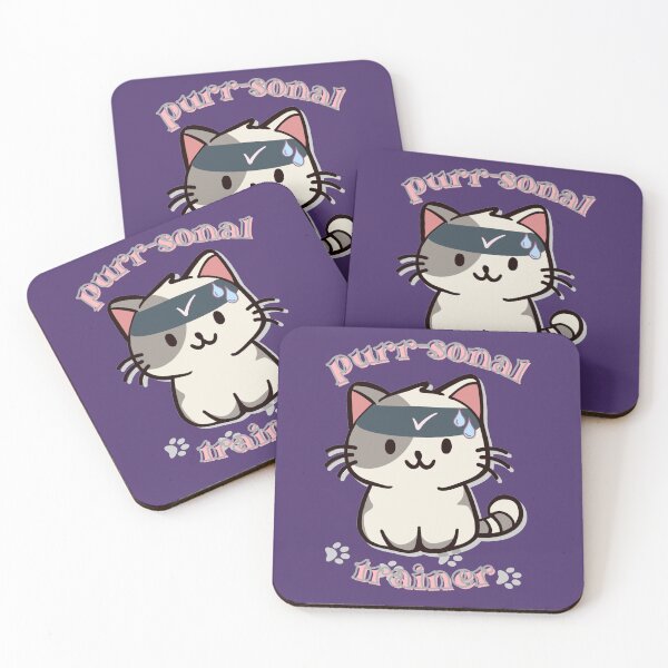 Item preview,  cute gym grey and white cat with text purr-sonal trainer she's sweating designed and sold by cherrytheory.