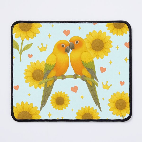 Item preview, Sun Conure Couple with Sunflowers - Blue designed and sold by HIMEKARI.