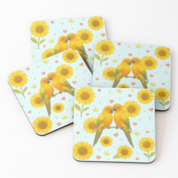 Item preview, Sun Conure Couple with Sunflowers - Blue designed and sold by HIMEKARI.