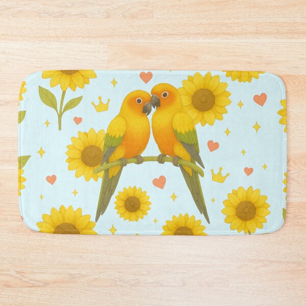Item preview, Sun Conure Couple with Sunflowers - Blue designed and sold by HIMEKARI.