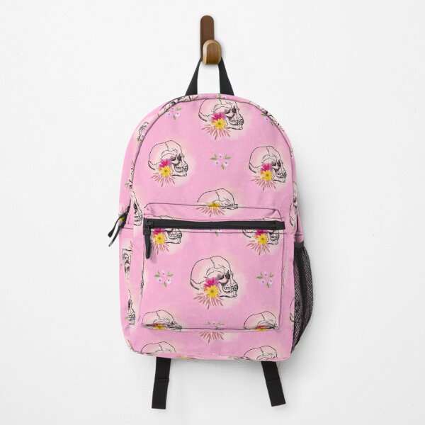 Item preview, Watercolor Skull and Flowers Pattern on Pink Background designed and sold by Vívian Creative Studio.