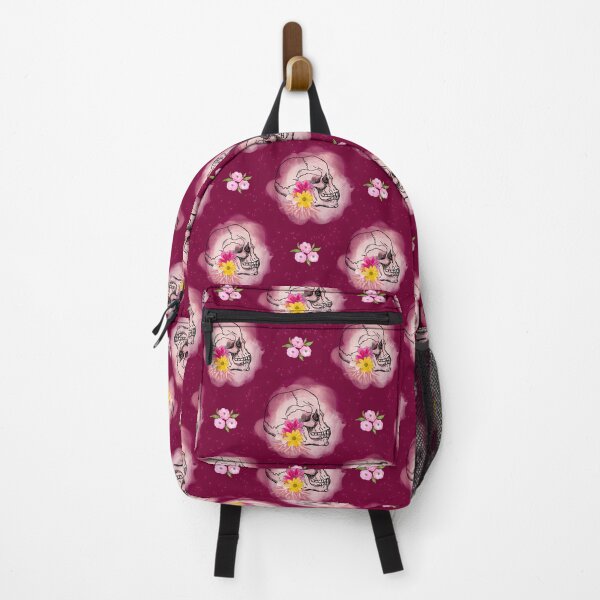 Item preview, Watercolor Skull and Flowers Pattern on Bordeaux Background designed and sold by Vívian Creative Studio.