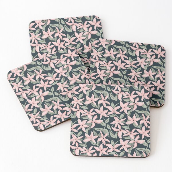 Item preview, Clematis trailing floral pattern pink and sage on navy designed and sold by RRuffieuxStudio.