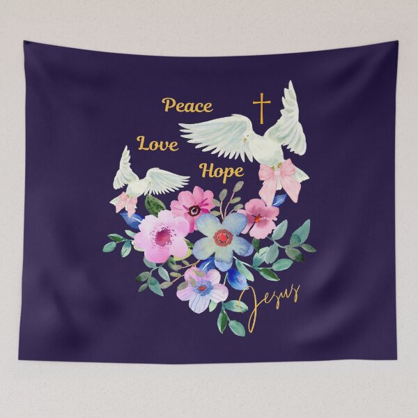 Item preview, Peace, Love, Hope, Jesus Water Color Flowers Coquette Doves and Cross designed and sold by Forevermore.