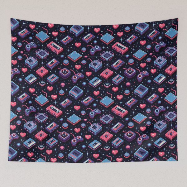 Item preview, Retro Gamer Dad Pattern – 80s/90s Console & Pixel Heart Cartoons for Nostalgic Fathers designed and sold by ebocraft.