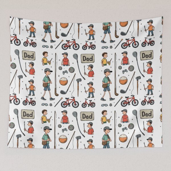 Item preview, Hobby Dad Icons Pattern – Golf Clubs, Fishing Rods & Game Controllers Cartoon Design designed and sold by ebocraft.
