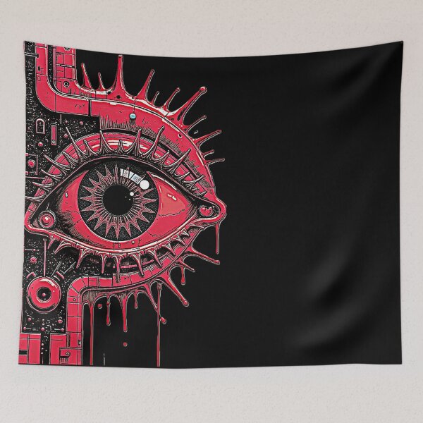 Item preview, Neon Red Cyberpunk Eye | Futuristic Surreal Tech Horror Artwork designed and sold by Dark-Circuit-Haven.