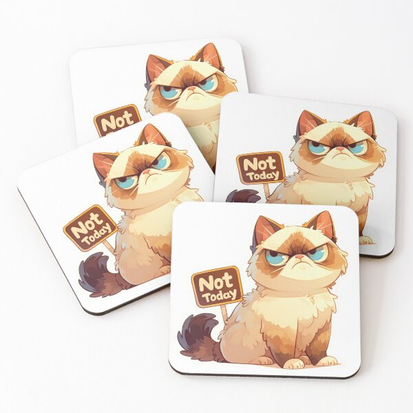 Item preview, Not Today Cat – Sign-Holding Fluffy Mood designed and sold by luminumance.