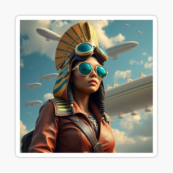 Item preview, Steampunk goddess Seshat with nemes and airships designed and sold by VidyoeDesigns67.