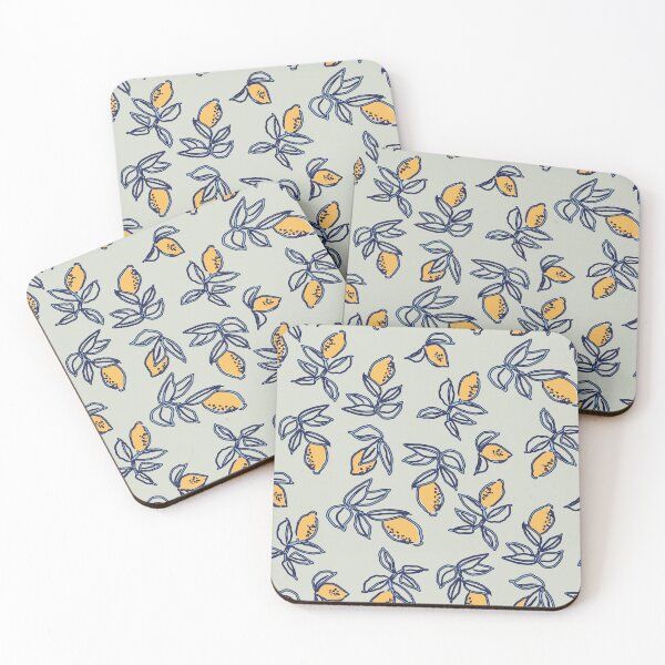Item preview, Tossed lemons and leaves repeat pattern on sage green designed and sold by RRuffieuxStudio.