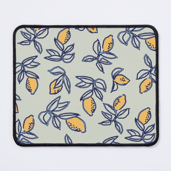 Item preview, Tossed lemons and leaves repeat pattern on sage green designed and sold by RRuffieuxStudio.