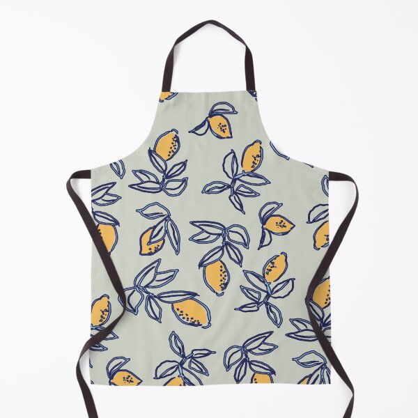 Item preview, Tossed lemons and leaves repeat pattern on sage green designed and sold by RRuffieuxStudio.